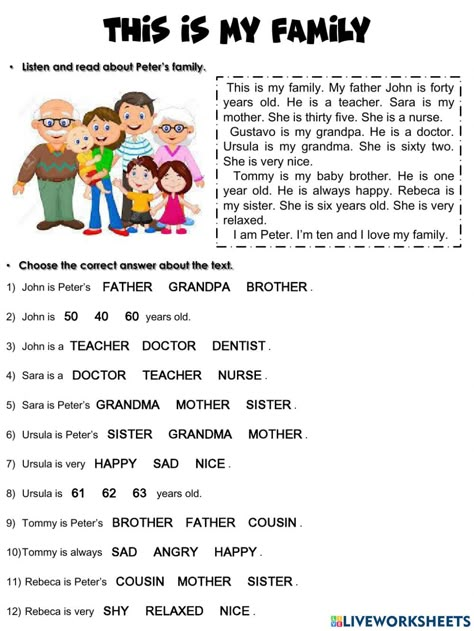 Worksheet For Family Members, Esl Family Members Activities, Family Esl Activities, Activities About Family For Kids, Members Of The Family Worksheet For Kids, Am Is Are Worksheets For Kids, Family English Worksheet, Family Words Activities For Kids, Family Words Worksheets For Kids