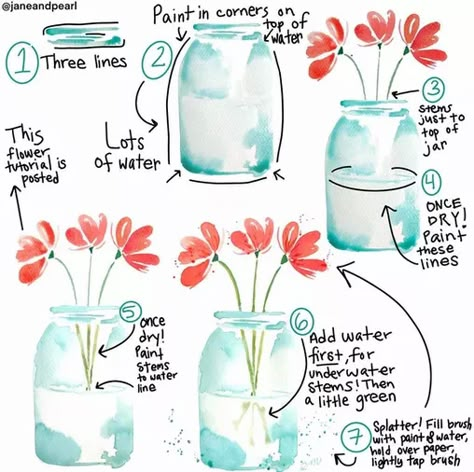 Watercolor Tutorials | Jane & Pearl Watercolor Tutorials Step By Step, Jar Watercolor, Learn Watercolor Painting, Watercolor Art Landscape, Step By Step Watercolor, Watercolor Beginner, Watercolor Flowers Tutorial, Simple Watercolor, Learn Watercolor