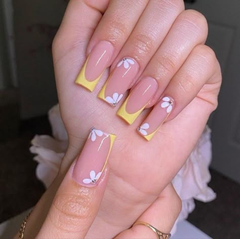 Spring Nail Sets 2023, Low French Tip Nails Long, Simple Spring Nails Square, Spring Nail Sets Short, Cute Spring Nails Acrylic Coffin, Spring Time Nails Acrylic, Long Spring Nails, Spring Acrylic Nail Designs, French Tip Spring Nails