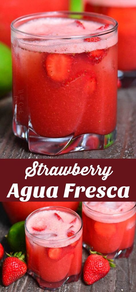 Mexican Strawberry Drink, Auga Frescas Strawberry, Drinks With Fresca Soda, Easy Agua Fresca Recipe, How To Make Aqua Fresca, Fruit Refresher Drinks, Strawberry Fresca Drink, Aguas Frescas Recipes, Strawberry Aqua Fresca Recipe