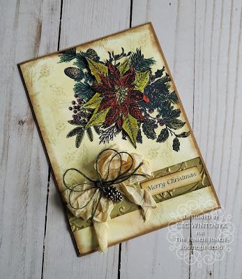 TFJB Challenge Blog: Saturday Showcase - Christmas with Tim Holtz Yuletide Gatherings Stamp Set Loopy Bow, Tim Holtz Mini, Sizzix Dies, Tim Holtz Cards, Tim Holtz Distress Ink, Holiday Stamping, Green Cards, Ink Stamps, Winter Cards