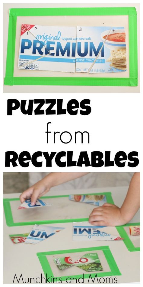 Recycle Preschool, Toddler Puzzles, Recycling Activities, Environmental Print, Recycled Crafts Kids, Earth Day Activities, Spring Preschool, Creative Curriculum, Puzzles For Toddlers