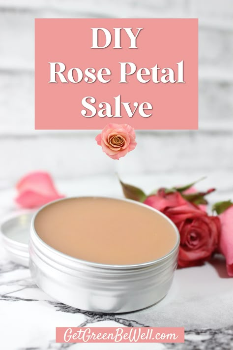 Easy 3-ingredient recipe to make rose salve for your skin. Smells great and is a good way to use rose petals from a bouquet. Rose Salve Diy, Rose Oil For Skin, Rose Petal Uses, Rose Salve, Homemade Balm, Nontoxic Beauty, Homemade Spa, Healing Salve, Fresh Rose Petals