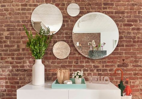 Interior Design Ideas Brooklyn Willis Design Associates Park Slope Bathroom Ideas Budget, Brick Wallpaper Accent Wall, Wall Plant Shelves, Feminine Bathroom Decor, Art Wall Aesthetic, Calming Bathroom, Feminine Bathroom, Pink Decor Ideas, Bathroom Budget