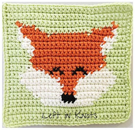 Fox Granny Square, Fox And Raccoon, Crochet Nursery, Crochet Blocks, C2c Crochet, Crochet Blog, Crochet Cross, Square Crochet, Crochet Bear