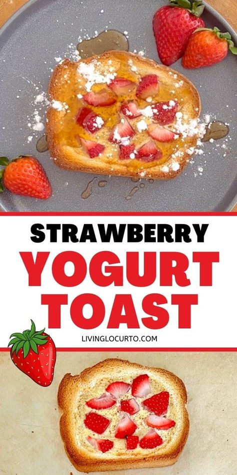 This easy Strawberry Yogurt Toast is a sweet and crunchy breakfast recipe inspired by the viral Greek yogurt toast on TikTok. This simple viral recipe is made by spreading a mixture of Greek yogurt, egg, honey and ground cinnamon on bread, topping with berries and then toasting in the oven or air fryer. Baked Greek Yogurt Toast, Air Fryer Yogurt Toast, Greek Yogurt Toast, Yogurt Toast, Yogurt Toast Air Fryer, Custard Yogurt Toast Recipe, Custard Yogurt Toast, Yoghurt Custard Toast, Strawberry Yogurt Toast