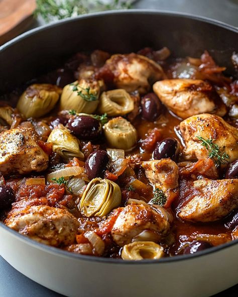 Chicken Stifado with Artichokes and Kalamata Olives Creamy Chicken Artichoke Stew, Recipes Using Kalamata Olives, Chicken Stifado, Chicken Artichoke Recipes, Best Chicken Stew, Beef And Potato Stew, Baked Artichoke, Roasted Baby Potatoes, Stew Chicken Recipe