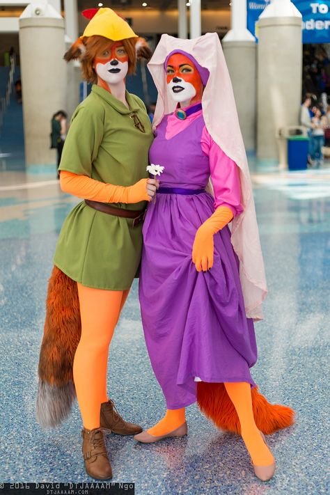 Robin Hood and Maid Marian Robin Hood Costumes, Robin Hood Family Costumes, Funny Disney Costumes, Robin Hood Disney Costume, Robin Hood Halloween, Maid Marian Disney Costume, Robin Hood Maid Marian Costume, Robin Hood And Maid Marian Costume, Disney Robin Hood Costume