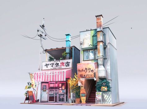 Tokyo Storefronts, Lego Ninjago City, Japanese Buildings, Bg Design, Animation Illustration, It Original, Building Drawing, Watercolor Architecture, Building Illustration