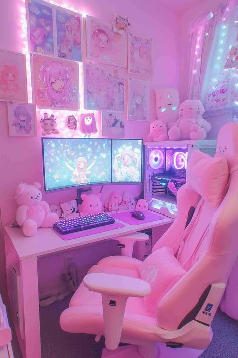 Pink Game Room, Boys Gaming Room, Gaming Room Setup Ideas, Room Setup Ideas, Pink Games, Design A Space, Gaming Room Setup, Setup Ideas, Platform Game