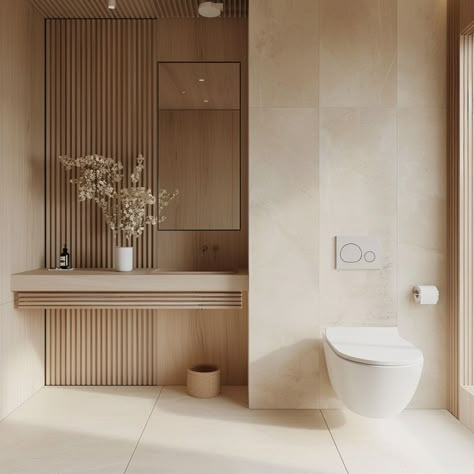 Japandi Powder Room, Japandi Toilet, Japandi Bathroom Design, Japandi Bathroom, Beige Bathroom, Deco Bathroom, Japandi Interior, Bathroom Design Inspiration, Toilet Design