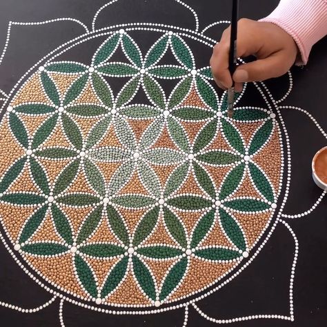 Flower Of Life Mandala Dot Painting, Flower Of Life Dot Mandala, Flower Of Life Mandala, Mandala Artwork, Spirited Art, Dot Mandala, Yoga Art, Dot Art Painting, Mandala Dots