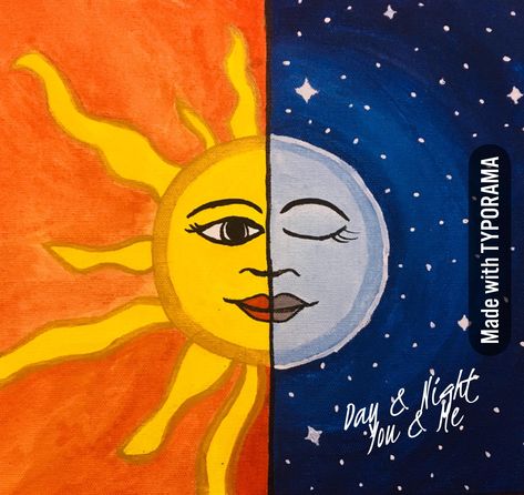 Day Vs Night Painting, Color Contrast Drawing, Night Vs Day Art, Day And Night Drawing Easy, Day And Night Painting Easy, Night And Day Painting, Day And Night Drawing, Contrast Art, Scene Drawing