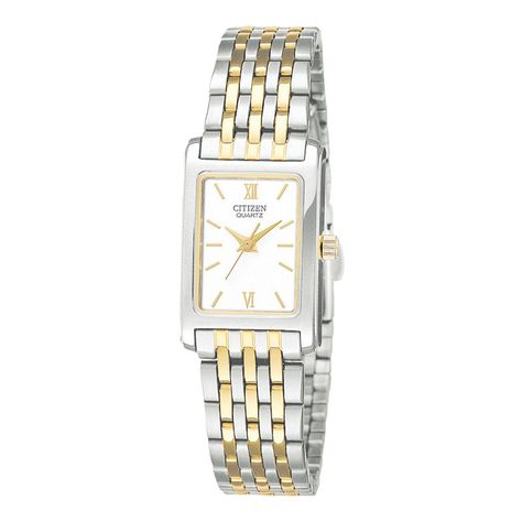 Citizen Womens Rectangular Two-Tone Stainless Steel Bracelet Watch EJ5854-56A Two Tone Watches Women, Watch Women's, Citizen Watch, Two Tone Watch, Square Watch, Mens Gift Sets, White Dial, Stainless Steel Watch, Watches Jewelry