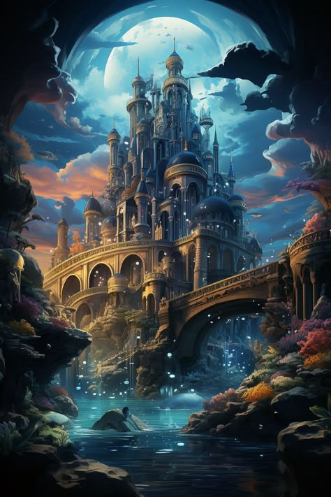 Underwater City Fantasy Art, Underwater Civilization, Fantasy Ethereal, Kingdom Of Atlantis, Fantasy Landscape Art, Fantasy Underwater, Underwater Kingdom, Background Fantasy, Art Niche