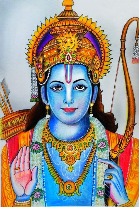 Rajendra barik art drawing Ram Sita Photo Drawing Easy, Ram Sita Pencil Colour Drawing, Ram Drawing With Colour, Ram Ji Drawing Oil Pastel, Sri Ram Sketch, Siya Ram Drawings, Lord Ram Mandala Art, God Ram Drawing, Shree Ram Painting Canvas