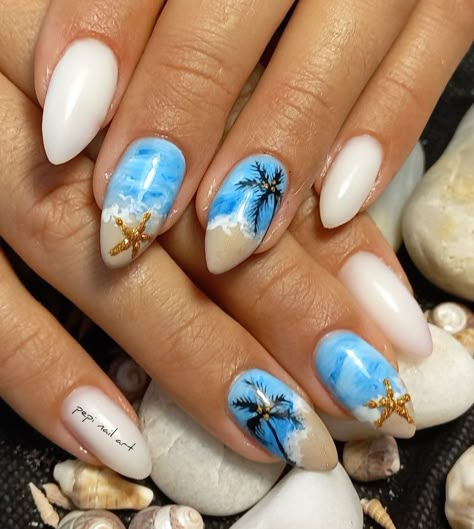 Maldives Nails Design, Goa Nails Design, Disney Beach Nails, Palms Nails, Maldives Nails, Trendy Beach Nails, Sea Nail Art, Turtle Nails, Tropical Nail Designs