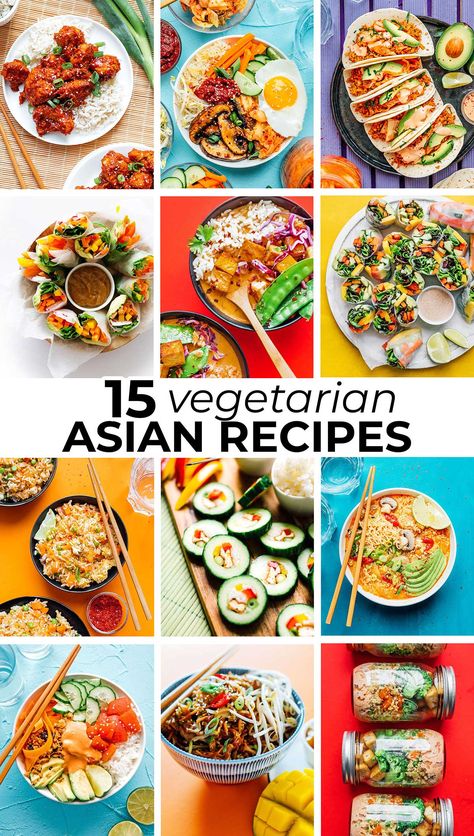 Forget takeout. You can make delicious Asian vegetarian recipes at home easily! Here are 15 favorite Asian-inspired meatless mains, from curries to spring rolls. #asianrecipes #chinesefood #japanesefood #indianfood #thaifood #koreanfood #vegetarian #vegan Healthy Asian Vegetarian Recipes, Vegetarian Asian Food Recipes, Meatless Asian Recipes, Asian Vegetarian Dishes, Asian Appetizers Vegetarian, Easy Asian Recipes Vegetarian, Vegan Asian Dishes, Asian Food Vegetarian, Vietnamese Vegetarian Recipes