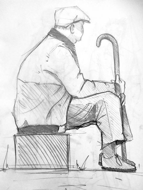 Old Man Drawing Sketches, Man Sitting Drawing, Old Men Drawing, Composition Drawing Sketches, Drawing Old People, Old People Drawing, Old Man Illustration, Old Man Sketch, Old Man Drawing