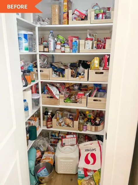 Sometimes people put off an organizing project because they think it’s a much bigger project than it actually is. This can be especially true when it comes to pantry organization, where overhauling the whole space can lead to figuring out what containers to purchase, measuring everything, and running around shopping for items. It’s enough to make anyone put it off! Before And After Organization, Design Kitchen Ideas, Pantry Makeover, Makeover Before And After, Kitchen Pantry Design, Project Organization, Inspiration Kitchen, Finance Organization, Decoration Kitchen