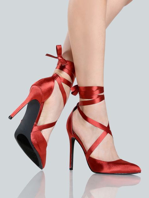 Satin Shoes, Shoes Brand, Crazy Shoes, Lace Up Heels, Shoe Brands, Women's Pumps, Lady In Red, Comfortable Shoes, Stiletto Heels