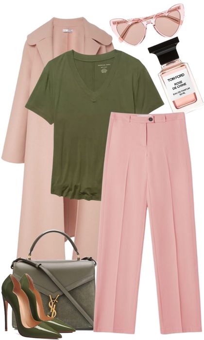 rose and olive Outfit | ShopLook Pink Olive Outfit, Olive And Cream Outfit, Army Green And Pink Outfits, Olive And Pink Outfit, Olive Green And Pink Outfit, Olive Green Outfit Ideas, Olive Outfit, Taupe Outfit, Green Jacket Outfit