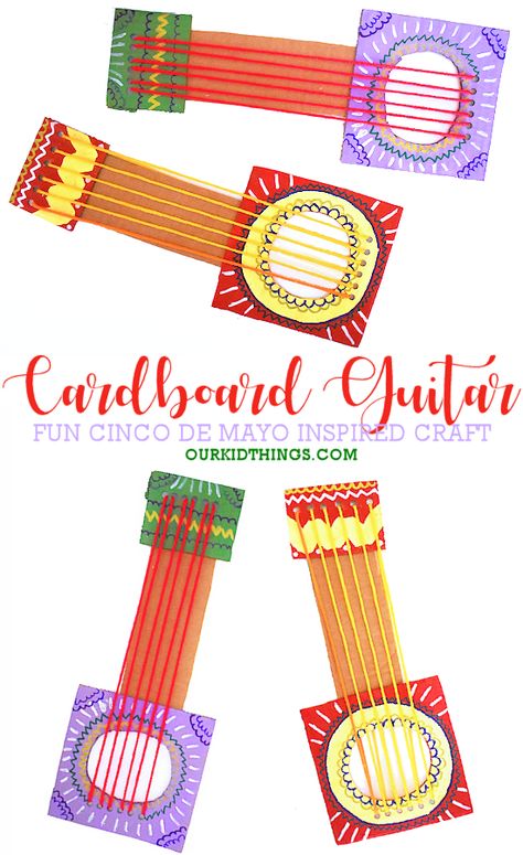 Mexican Guitar Craft, Mexican Flag Craft, Retro Crafts For Kids, Mexican Activities For Kids, Mexico Crafts For Preschool, Cinco De Mayo Crafts For Kids, Maracas Craft For Kids, Guitar Crafts For Kids, Mexico Activities For Kids