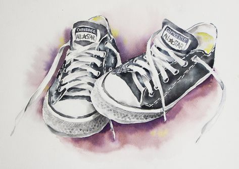 Shoes Watercolor, Girls Tennis Shoes, Principles Of Art, Art Drawings Sketches Pencil, Oil Painting For Sale, Shoes Drawing, Watercolor Sketchbook, Outline Drawings, Sketch Painting