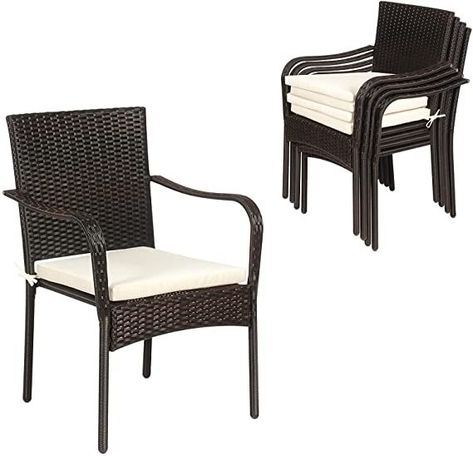 Tangkula 4 Pieces Patio Rattan Dining Chairs, Outdoor Stackable Wicker Chairs with Comfortable Cushions and Armrests, All Weather Outdoor Dining Chair Set for Poolside, Garden and BackyardMobili Fiver, Coat Stand, Emma Ashwood Black, Laminate-Finished, Made in Italy Poolside Garden, Comfortable Outdoor Furniture, Bistro Chairs Outdoor, Outdoor Wicker Chairs, Chairs Outdoor, Wicker Dining Chairs, Rattan Dining, Rattan Dining Chairs, Relaxation Room