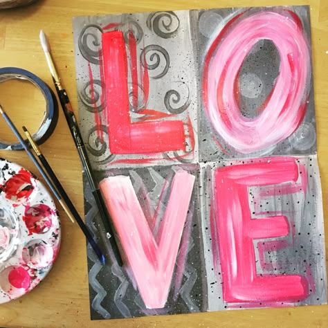 How To Paint Robert Indiana Inspired LOVE Canvas Art Description: I am so excited to Diy Valentines Decorations, Painted Hearts, Easy Canvas Painting, Heart Painting, Love Canvas, Valentines Art, Word Love, Canvas Painting Diy, My Funny Valentine