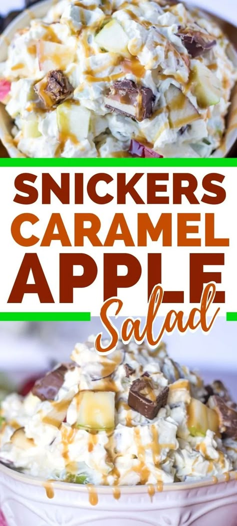 Easy No Bake Apple Desserts, Snicket Apple Salad, Apple Candy Bar Salad, Apple Snickers Salad Recipe, Twix Caramel Apple Salad, Snickers Apple Salad With Pudding, Sneaker Salad, Toffee Apple Salad, Twix Apple Salad