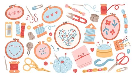 Spirkaart | Freepik Embroidery Tools, Cute Embroidery, Vector Photo, Vector Design, Premium Vector, Graphic Resources, Needlework, White Background, Digital Art