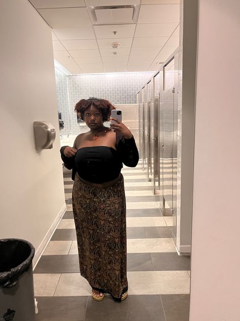 Long skirt, black girl outfit, unique skirt, thrifted outfit, goddess aesthetic,spiritual black girl outfit Tube Top Outfit Plus Size, Plus Size Tube Top Outfit, Plus Size Long Skirt, Plus Size Tube Top, Plus Size Long Skirts, Tube Top Outfit, Plus Size Y2k, Tube Top Outfits, Plus Size Bohemian