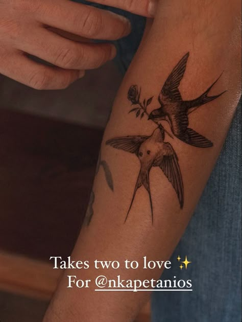 Two Bird Tattoo, Love Birds Tattoo, Lovebird Tattoo, Two Birds Tattoo, Songbird Tattoo, Bird Tattoo Sleeves, Small Bird Tattoos, Tattoo 2023, Inner Arm Tattoo