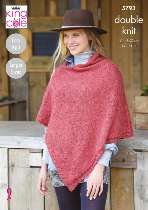 Easy to Follow Ladies Poncho: Knitted in Homespun DK Knitting Patterns - King Cole Poncho Knitting, Beginner Knitting Pattern, Womens Knitting Patterns, Poncho Knitting Patterns, Capes & Ponchos, Wild Mushroom, Winter Inspiration, Ladies Poncho, Poncho Pattern