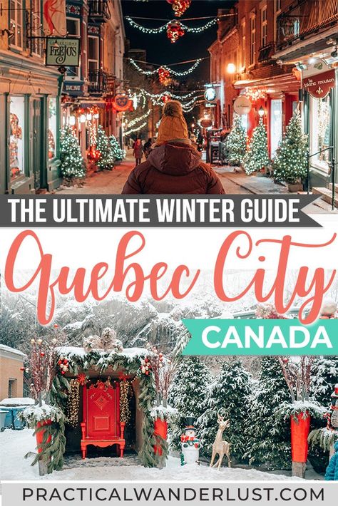 The ultimate guide to Quebec City things to do in the winter, from maple syrup taffy to snowboarding to toboggan rides to Christmas Markets to thermal spas! Here's everything you need to know to plan your Quebec City winter trip. #wintertravel #canada Christmas Quebec City, Christmas In Quebec, Quebec Canada Winter, Quebec City At Christmas, Quebec At Christmas, Winter In Quebec City, Montreal Canada Christmas, Quebec City In Winter, Canada At Christmas