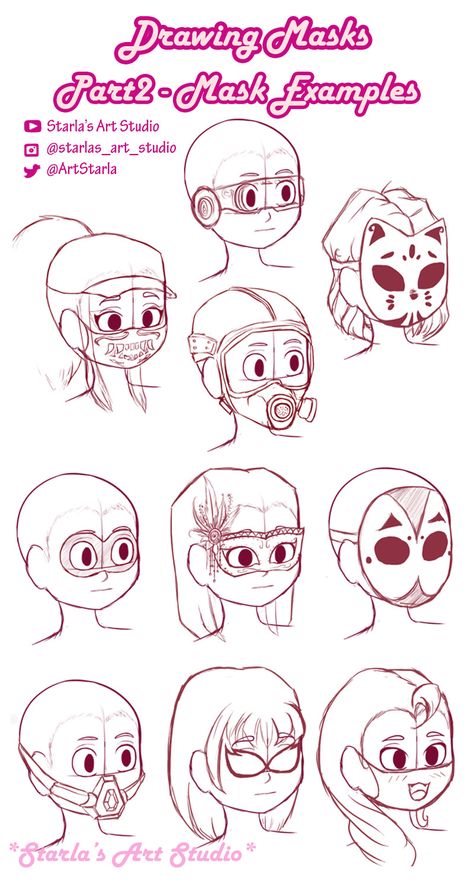 Types Of Masks Drawing, Mask Poses Drawing, How To Draw Mask, How To Draw Accessories, How To Draw A Mask, Kawaii Facial Expressions Drawing, Beanie Drawing References, Anthro Facial Expressions, Mask Drawing Reference