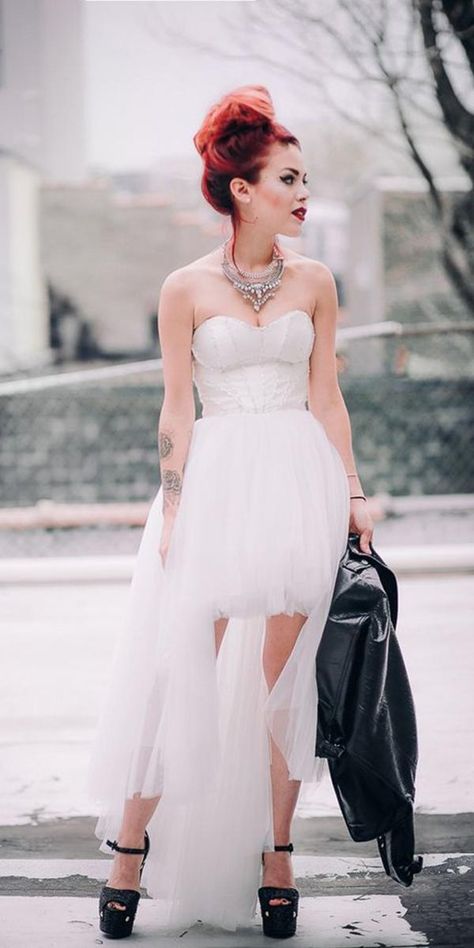 Alternative Wedding Dress Ideas: Colourful and Unusual ★ #bridalgown #weddingdress Wedding Dresses Rock Style, Edgy Wedding Dress Unique, Punk Rock Wedding Dress, Grunge Wedding Dress, Rock Wedding Dress, Punk Wedding Dress, Vintage Short Wedding Dress, Punk Wedding Dresses, Gamine Essence