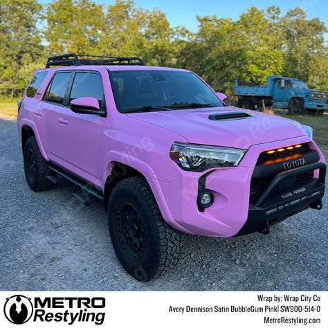 Toyota 4 Runner Wrapped in Avery Dennison Satin Bubble Gum Pink 💓 Wrapped by Wrap City Co #metrorestyling #paintisdead #carwrap #carwraps #vinylwrap #vinylwraps #carwrapping #vinylwrapping #vehiclewraps #vehiclewrap #toyota #toyotawrap #averydennison #averywrap #pinkwrap #satinwrap Pink Toyota 4runner, Pink 4runner, Pink Toyota, Kids Vehicles, 4runner Accessories, Four Runner, Dream Building, Toyota 4 Runner, Pink Cars