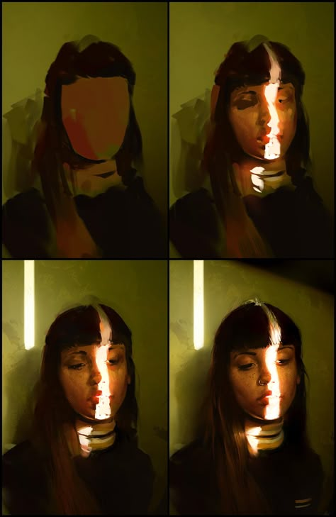 ArtStation - Colour and Light Study, Aaron Griffin Harsh Lighting Drawing, Heavy Lighting Reference, How To Draw Lighting, Lighting Tips Art, Light Study Drawing, How To Draw Light, Cool Lighting Reference, Art Composition Ideas, Aaron Griffin