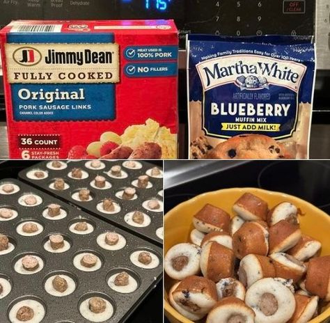 Blueberry Sausage Breakfast Bites 2023 - Easy Family Recipes Blueberry Sausage, Mini Muffin Recipe, Blueberry Muffin Mix, Sausage Links, Breakfast Bites, Muffin Mix, Blueberry Muffin, Breakfast Brunch Recipes, Mini Muffins