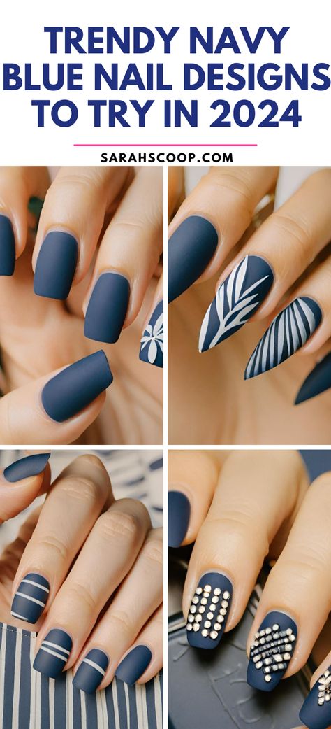 Discover 65+ Trendy Navy Blue Matte Nail designs! Stay ahead of fashion and be set to stun in 2024! Don't miss out, try them today! 💅 #nails Matt Nail Designs Ideas, Nail Ideas In Blue, Dark Blue Plaid Nails, Matt Navy Nails, Matte Blue And Gold Nails, Brown And Navy Nails, Navy Blue Fall Nails Acrylic, Fall Nail Designs Navy Blue, Navy Matte Nails Short