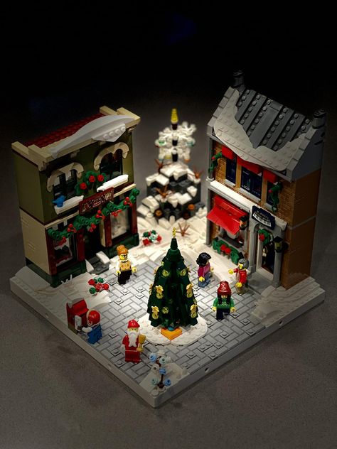 Lego Carousel, Lego Gingerbread House, Lego Display Ideas, Lego Christmas Village, Lego Winter Village, Lego Village, Lego Winter, Lego Organization, City Ideas