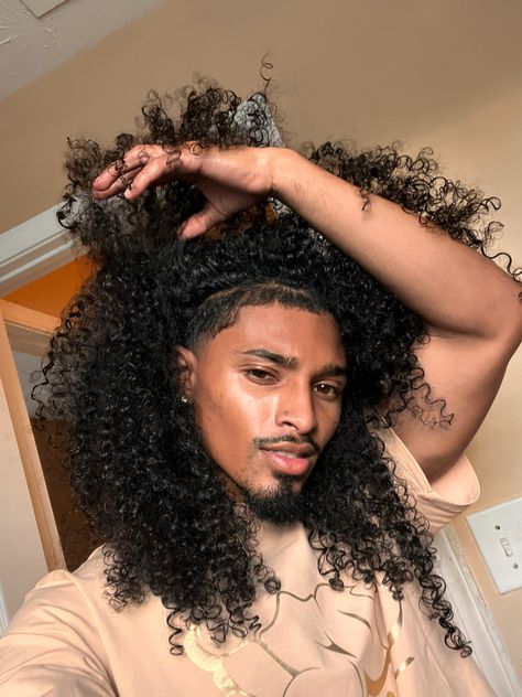 Long Curly Hairstyles For Men Black, Pretty Black Man Long Hair, Long Curly Hairstyles Middle Part, Mixed Men With Long Hair, Mens Long Hair Haircut, Long Thick Curly Hair Men, Long Coily Hair Men, Long 4c Hair Men, Light Skin Men With Curly Hair