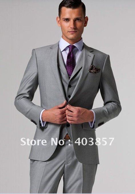 What the 3 PC suit would look like Aliexpress.com : Buy Design Men Suit Custom Made Suit Slim Fit Men Suit Dress Light Grey Suit 3 Pieces Men Suit Elegant Suit MS0241 from Re... Grey Suit Purple Tie, Guys Suits, White Under Shirt, Light Grey Suit, Wedding Tux, Elegant Suit, Light Grey Suits, Custom Made Suits, Suits Wedding