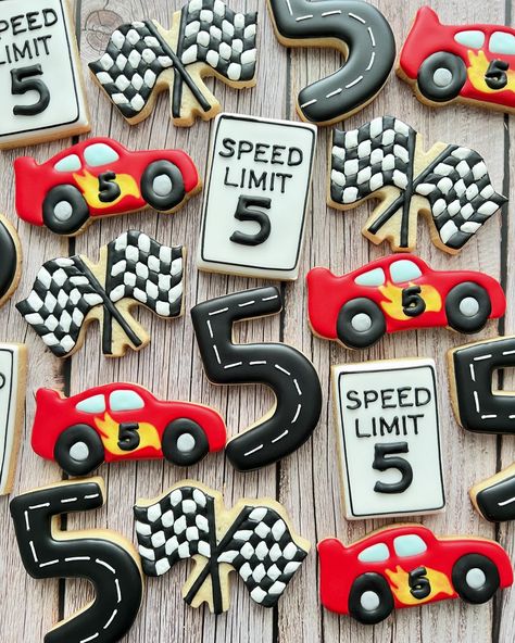 Race Car Themed Sugar Cookies 🏁🏎️ #customsugarcookies #customcookies #sugarcookies #cookies #royalicingcookies #royalicing #royalicingart #sugarcookiedecorating #sugarcookieart #sugarcookiedecorator #sugarcookieartist #racecarcookies #racingcookies #birthdaycookies #baker #njbaker #njcookies #njdesserts Hot Wheels Royal Icing Cookies, Race Car Candy Apples, Race Car Themed Cookies, Race Car Sugar Cookies, Pixar Cars Cookies, Race Car Cookies Decorated, Race Car Birthday Cookies, Two Fast Cookies, Racing Cookies