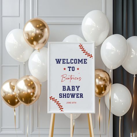 Baseball Boy Baby Shower Welcome Sign | Sports Baby Shower Party Sign | Little Slugger is on the way Baby Shower | Instant Editable Download Baseball Theme Baby Shower Ideas, Baseball Themed Baby Shower Ideas, Baseball Welcome Sign, Baby Shower Baseball Theme, Sports Baby Shower Theme For Boys, Baby Shower Sports Theme Boy, All Star Baby Shower Ideas Boys, Baseball Baby Shower Centerpieces, Vintage Baseball Baby Shower Theme