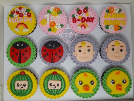 Fondant cocomelon cupcakes Cocomelon Cupcakes, Cocomelon Cake, Money Cake, Bento Cake, Happy B Day, Fondant, Cake Decorating, Sugar Cookie, Baking