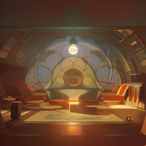 Spaceship Aesthetic, Spaceship Decor, Scifi Decor, Steampunk Movies, Art Deco City, Interior Concept Art, Sci Fi Architecture, Spaceship Interior, Retro Interior Design