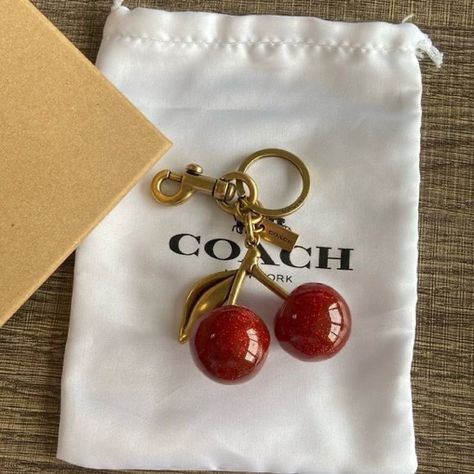 Cherry Coach Charm, Cherry Bag Charm, Coach Cherry Charm, Coach Bag Charm, Coach Cherry Bag, Cute Keychain Aesthetic, Coach Charms, Bag Accessories Keychain, Cherry Keychain